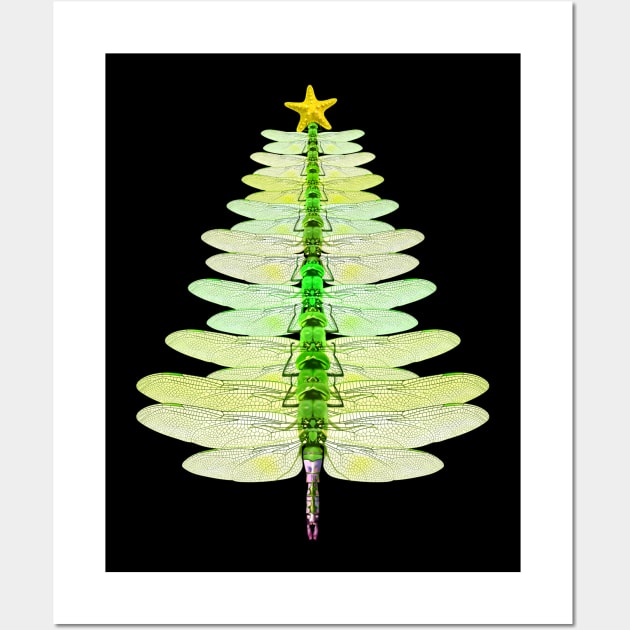 Merry Christmas Insect Lover Xmas Dragonfly Christmas Tree Wall Art by WoowyStore